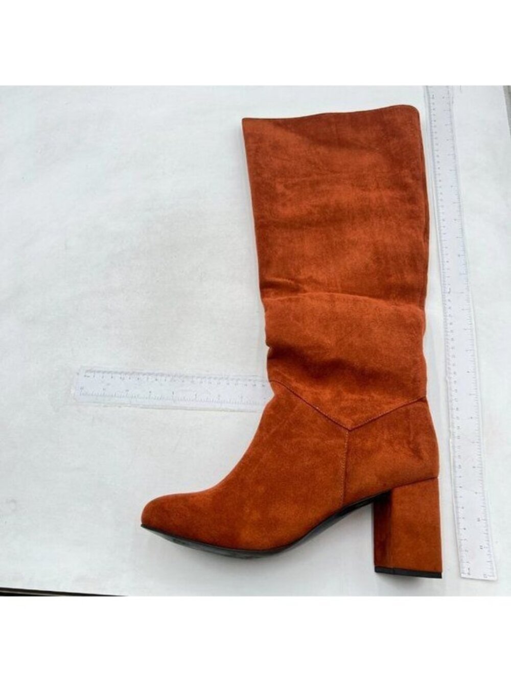 Brown Women's Round Toe Knee High Boots for Women Saddle Block Heel Shoes
